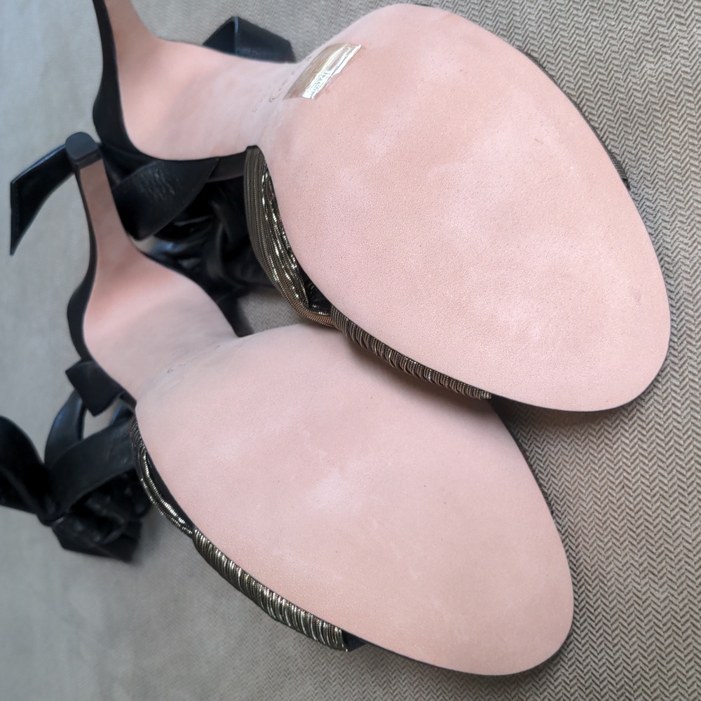 NWOT Veronica Beard Calida 4.25" Sandal Heel in Gold/Black Size 41 - Picture 10 of 10